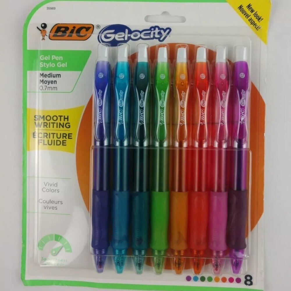 8 Pack Bic Gel-ocity Gel Pens .7 mm Smooth Writing Vivid Colors - Picture 1 of 3